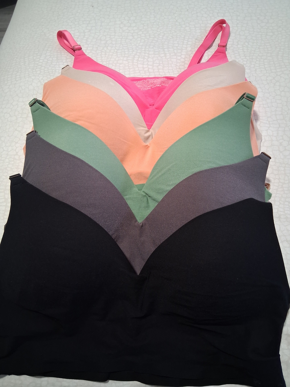 Victoria's Secret Seamless Bralette Set — Black, Gray, Green, Peach & Pink, beig